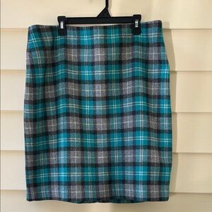 TALBOTS Vintage Plaid-Teal and Gray Wool Blend Women's Skirt Sz 10